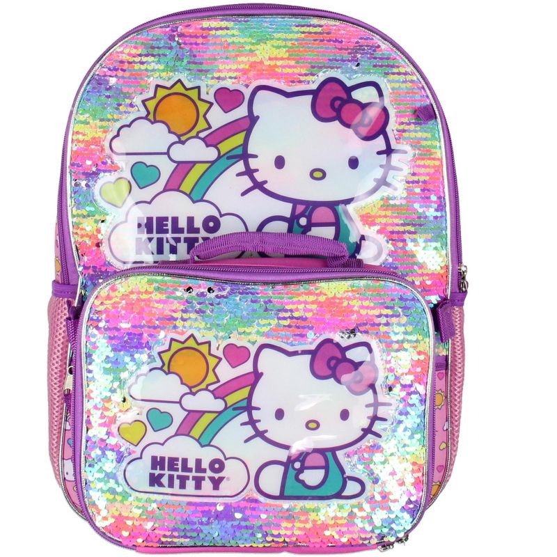 Hello Kitty Backpack 5 Piece Set Lunch Bag Cinch Bag Gadget Case Water Bottle Pink, 3 of 8