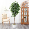 Nearly Natural 6-ft Ficus Artificial Tree in White Tin Planter - image 3 of 4