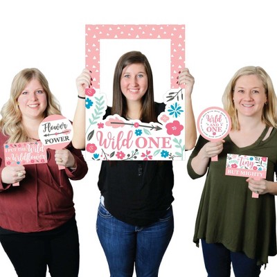 Big Dot of Happiness She's a Wild One - Boho Floral 1st Birthday Party Selfie Photo Booth Picture Frame and Props - Printed on Sturdy Material