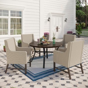 Captiva Designs 5pc Patio Dining Round Wood-look Table with Umbrella Hole & Assorted Cushioned/Textilene Chairs - 1 of 4