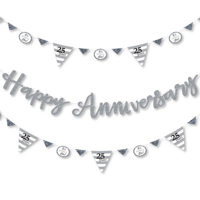 Big Dot of Happiness We Still Do - 25th Wedding Anniversary - Party Letter Banner Decoration - 36 Banner Cutouts and Happy Anniversary Banner Letters