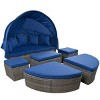 Nestfair Gray Wicker Sectional Round Daybed with Retractable Canopy and Washable Cushions Blue - 4 of 4