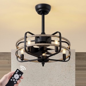Ludomide 20 inch Industrial Black Caged Ceiling Fan with Lights and Remote Control, Vintage Farmhouse Bladeless Chandelier Ceiling Fan - 1 of 3