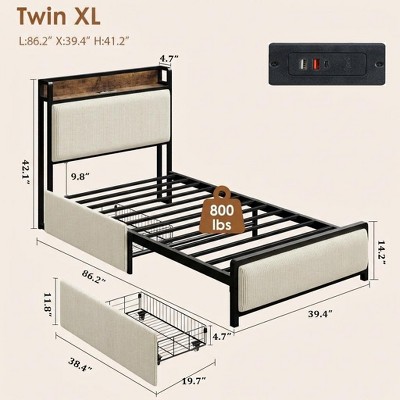 Diagram showing bed frame measurements and weight capacity