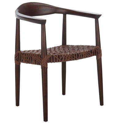 Juneau Mid-Century Walnut Brown Leather Accent Chair