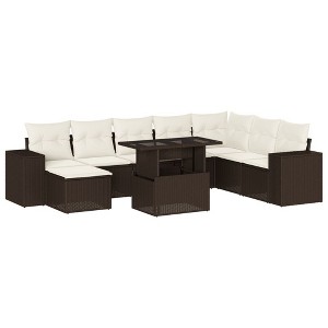 vidaXL 9 Piece Patio Sofa Set with Cushions Brown and Cream Poly Rattan - Without Storage - 1 of 4