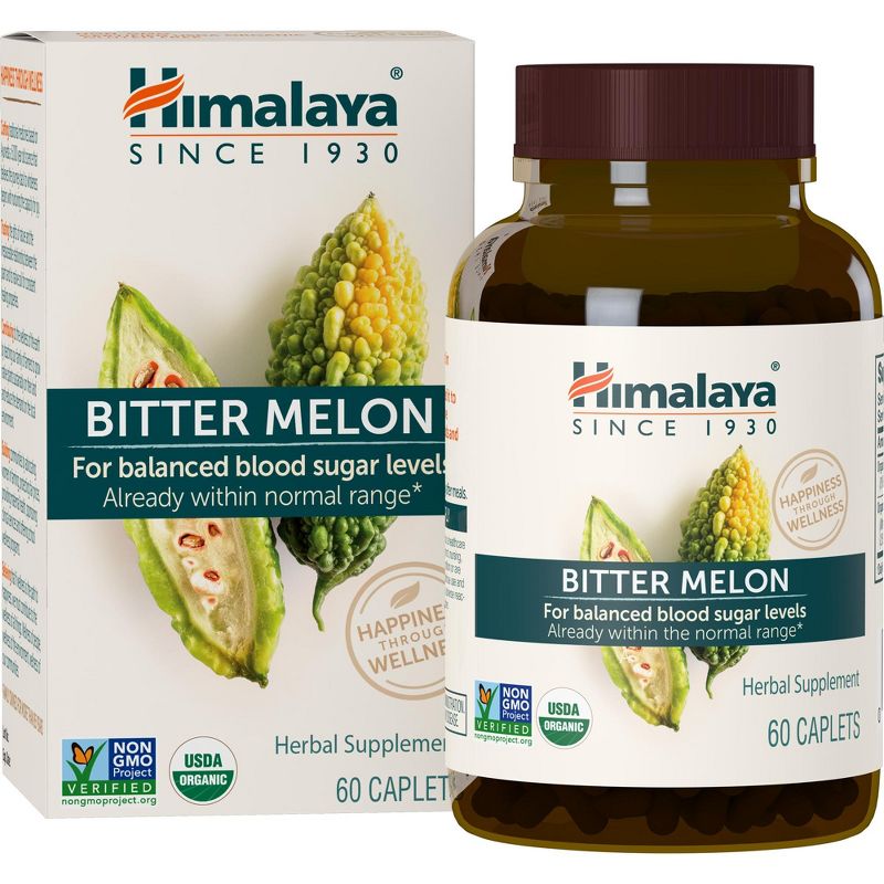 Himalaya Organic Bitter Melon for Balanced Blood Sugar Support, 660 mg, 60 Caplets, 1 Month Supply, 1 of 5