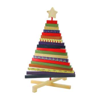 Northlight 15.5" Beige and Red Adjustable Wooden Christmas Tree Tabletop Decor