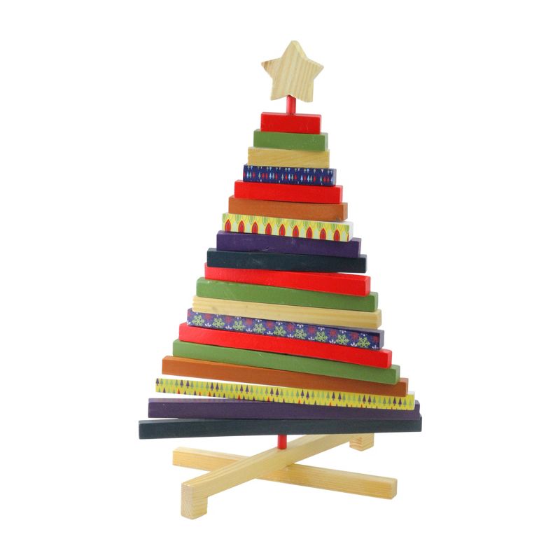 Northlight 15.5" Beige and Red Adjustable Wooden Christmas Tree Tabletop Decor, 1 of 4