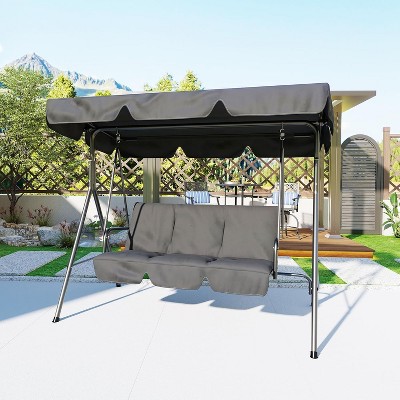 3-Seater Outdoor Porch Swing Chair with Adjustable Canopy, Heavy-Duty Steel Frame, 600 Lb Capacity, Weatherproof Cushions