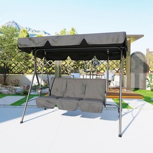 3-Seater Outdoor Porch Swing Chair with Adjustable Canopy, Heavy-Duty Steel Frame, 600 Lb Capacity, Weatherproof Cushions - 1 of 4