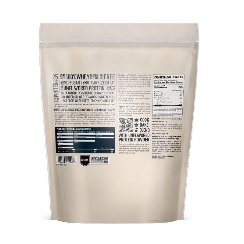 Isopure Zero Carb 100% Whey Protein Isolate Unflavored Protein Powder - 16oz, 3 of 12