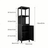 Tall Storage Cabinet, 52" Bamboo Narrow Floor Cabinet with 1 Door & 2-Tier Open Shelves, for Bath, Living Room, Entryway - 2 of 4