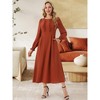 INSPIRE CHIC Women's Elegant Frilled Crewneck Midi Long Sleeve Pleated A-Line Flowy Dress with Pockets - 2 of 4