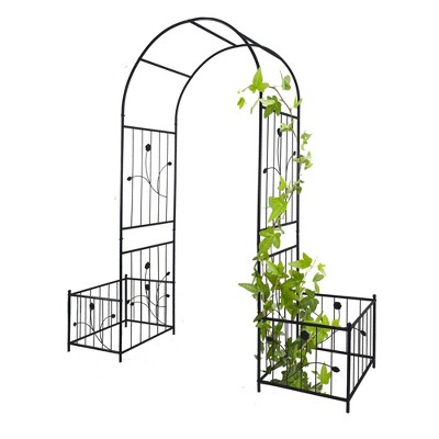 Lirago Metal Garden Arch with Double Gate - Black Powder-Coated Steel Trellis for Climbing Plants,86.6"H * 40.2"W * 19.7"D