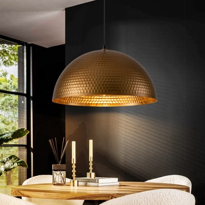 Rennnsan Grainor 15"-23" W 1 -Light Gold Foiled Dimmable Oversized Industrial Dome Pendant in Gold