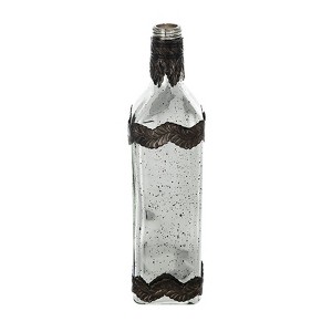 Dexmalle Antique Silver Decorative Glass Bottle Vase with Bronze Leaf Accents - 1 of 4