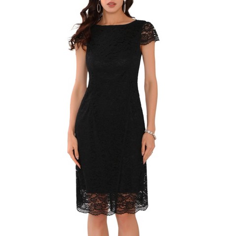 Женские платья INSPIRE CHIC Women's Cocktail Floral Lace Cap Sleeve Boat Neck Midi Dress Black Small