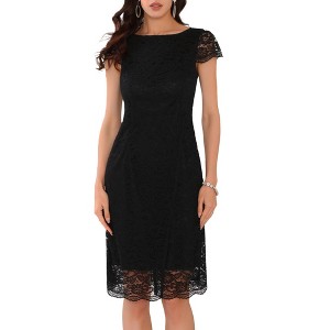 INSPIRE CHIC Women's Floral Lace Cap Sleeve Boat Neck Cocktail Midi Wedding Guest Dress - 1 of 4