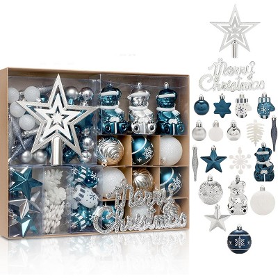 Christmas Tree Ornaments, 70 pcs Blue & Silver Shatterproof Christmas Ball Ornaments for Christmas Tree Decoration