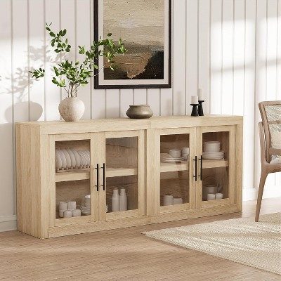 70.8" Mid Century Modern Sideboard Buffet Cabinet with 4 Doors, Wood Storage Credenza for Living Room, Kitchen & Hallway