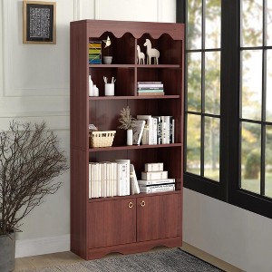 5 Tier Bookcase with Cabinet, 63" Tall Freestanding Bookshelf, Modern Free Standing Wood Bookcase, Open Display Storage Book Shelf, White - 1 of 4