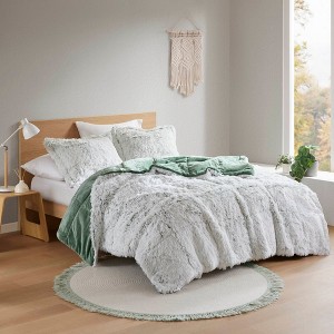 Sapphtopaz 2 PCS/3 PCS Shaggy Faux Fur Comforter Set,Bed Set with 1 Comforter,1/2 Sham,Bedding Set Machine Washable - 1 of 4