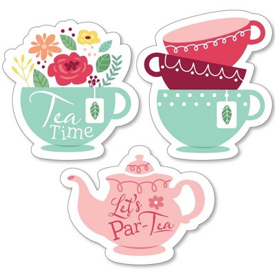 Big Dot of Happiness Floral Let's Par-Tea - DIY Shaped Garden Tea Party Cut-Outs - 24 Count