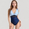 Anna-Kaci Swim Women's Mesh Panel One Piece Swimsuit with Ruffle Shoulder Detail and Deep V Neckline - 2 of 4