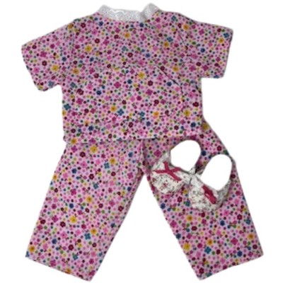 Doll Clothes Superstore Handmade Floral Pajama Set with Pocket Top and Matching Slippers for 18-Inch Girl Dolls