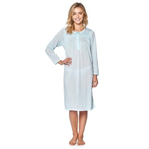 Casual Nights Women's Long Sleeve Pointelle Embroidered/Square Neck Nighgown - 1 of 4