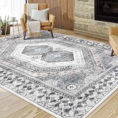 Machine Washable Vintage Printed Accent Area Rug Stain Resistant Non Slip Traditional Low Pile Floor Carpet for Living Room Bedroom Kitchen