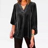 Womens Velvet Tops 3/4 Lantern Sleeve V Neck Flowy Blouse Elbow Sleeve Fall Blouse Elegant Velvet Shirts Christmas Party Holiday Tunic Shirts - 2 of 4