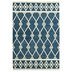Blue And Ivory Wool Argyle Hand Hooked Area Rug - 1 of 4