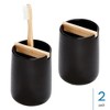 iDesign Toothbrush Holder with Wood Divider - Set of 2 - Matte Black - 2 of 4