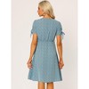 Allegra K Women's V-Neck Short Tie Cuffs Belted Waist A-Line Floral Dress - 4 of 4