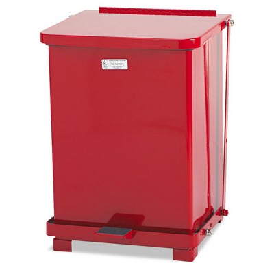 Rubbermaid Commercial Defenders Heavy-Duty Steel Step Can, 4 gal, Steel, Red