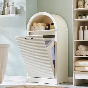 Modern Tilt-Out Trash Can Cabinet, Arched 10 Gallon Trash Can with Fluted Door & Open Shlef, Hidden Garbage Can for Kitchen, Living Room - 1 of 4