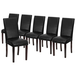 Emma and Oliver 6 Pack Contemporary Black Faux Leather Panel Back Parsons Chair with High Density Foam Padding and Mahogany Finished Hardwood Frame - 1 of 4