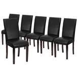 Merrick Lane Set of 6 Black Faux Leather Panel Back Parson's Chairs for Kitchen, Dining Room and More