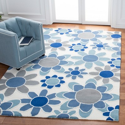 Ivory and Blue Hand-Tufted Wool Kids Area Rug