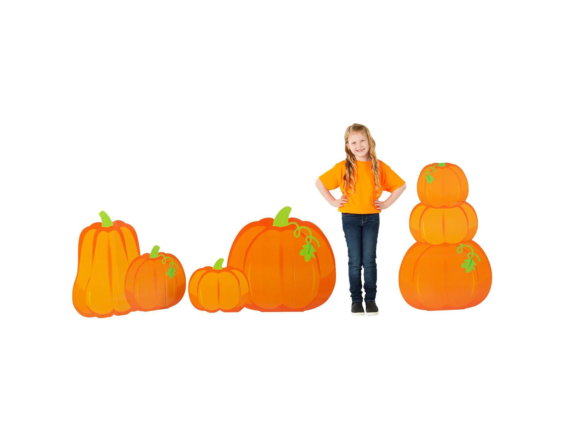 30" - 4 Ft. 4" Harvest Pumpkin Orange Cardboard Cutout Stand-Ups - 3 Pc.