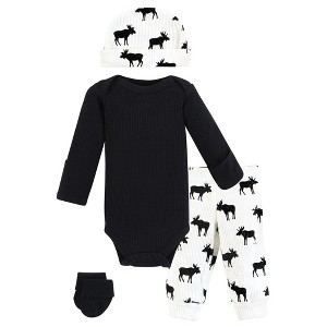 Hudson Baby Boys Thermal Preemie Layette Set 4pc Long Sleeve Outfit, Moose, Preemie - 1 of 4
