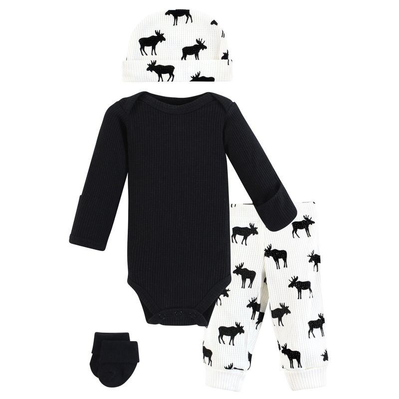 Hudson Baby Boys Thermal Preemie Layette Set 4pc Long Sleeve Outfit, Moose, Preemie