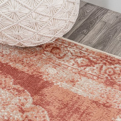 Peach and Ivory Synthetic Medallion Area Rug, 3 x 5 ft