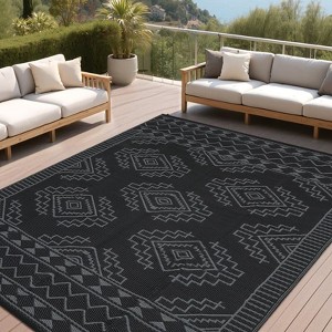 Large Outdoor Rug Waterproof Plastic Straw Rug, Foldable Lightweight RV Picnic Mat Reversible Geometric Outdoor Blanket for Deck Balcony Porch - 1 of 4