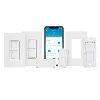 Lutron Caseta Deluxe Smart Switch Kit | Works with Alexa, Apple HomeKit, and the Google Assistant | P-BDG-PKG2WS-WH | White.