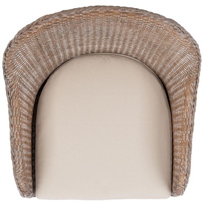 Antonia White Wash Rattan Barrel Accent Chair with Cushion