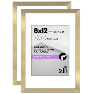 Americanflat 8x12 Picture Frame with Polished Plexiglass - Set of 2 - 6x8 with Mat or 8x12 Without Mat - Galleria - Picture Frames - Gold - 1 of 1