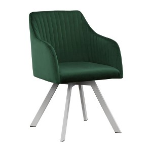 Simple Relax Upholstered Swivel Dining Arm Chair with Sloped Armrests in Green and Chrome - 1 of 4